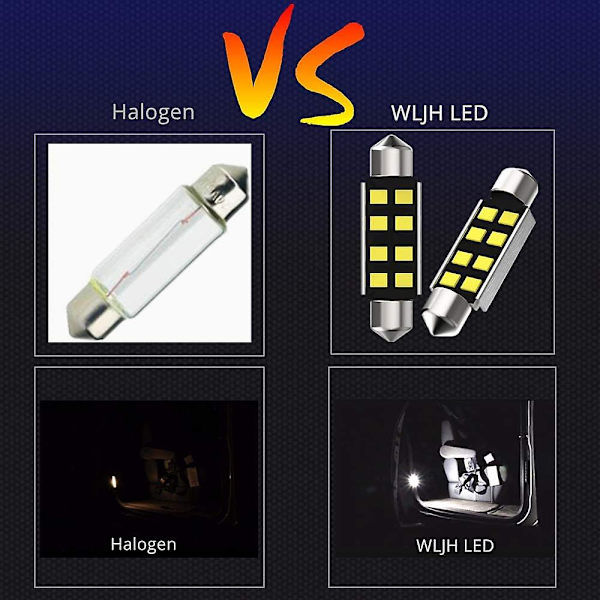 10 stk. Hvite 41mm Festive LED Bilpærer 2835smd
