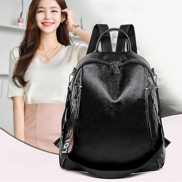 Kvinnor Ryggsäck Mjuk Pu Läder Ryggsäck Casual Daypack Flickor Skolväska Resväska Black