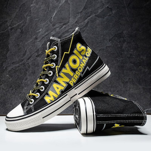 Herre Canvas Sko Mode Sneakers Lav Top Tennissko Snørebånd Casual Sko 3D8770 Black EU 41