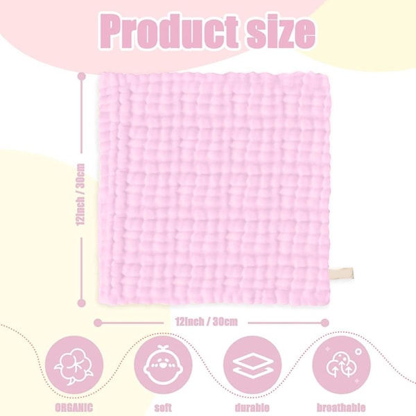 Baby Muslin Washcloths - Mjuka Ansiktsdukar, Absorberande Badhanddukar, 4-pack Pink