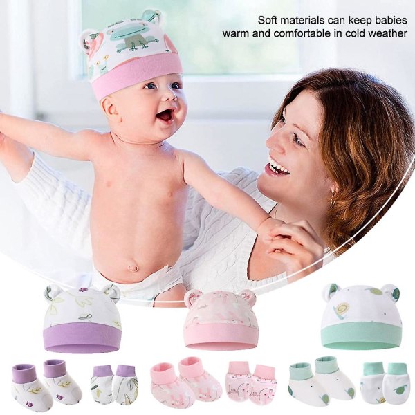 3 delar installerade baby fetal mössa baby anti-scratch handskar anti-drop fotskydd pojkar och flickor halkfria strumpor set1