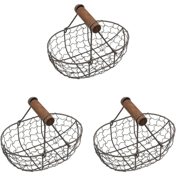 3 stycken äggkorg med trähandtag lantlig vintagestil ägguppsamlingskorg tråd förvaringskorg grönsaksbehållare