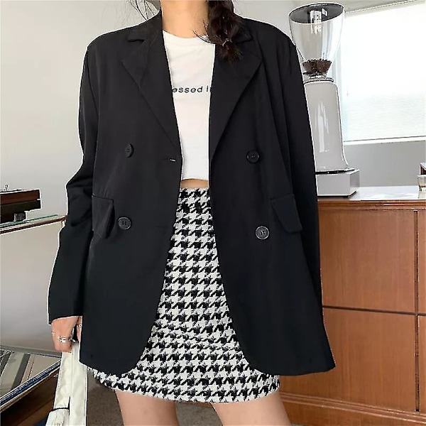 Kvinnors tunna stil koreanska kostymjacka lös långärmad övre klänning fashionabla Black