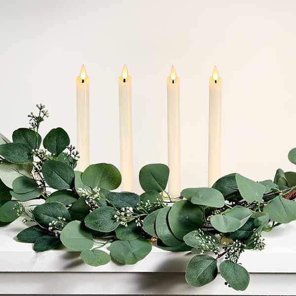 Flamlösa Vita Spetsljus med Flimmer, Timer och 10-knappars Fjärrkontroll, Batteridrivna LED Varm 3D Veke Ljus Fönster gul