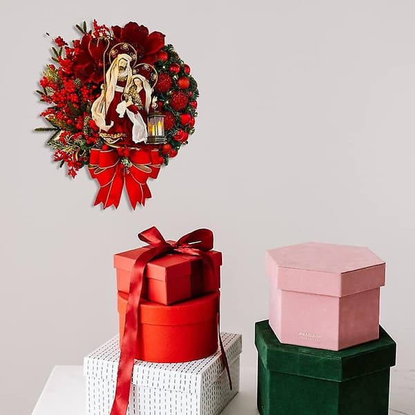 Opplyst Julekrybbe Julekrans, Julepynt Dekor Hellig Julekransdekor Style C 50CM