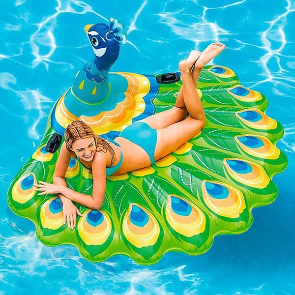 Uppblåsbar påfågelbåt pool float för barn, uppblåsbar båt pool float