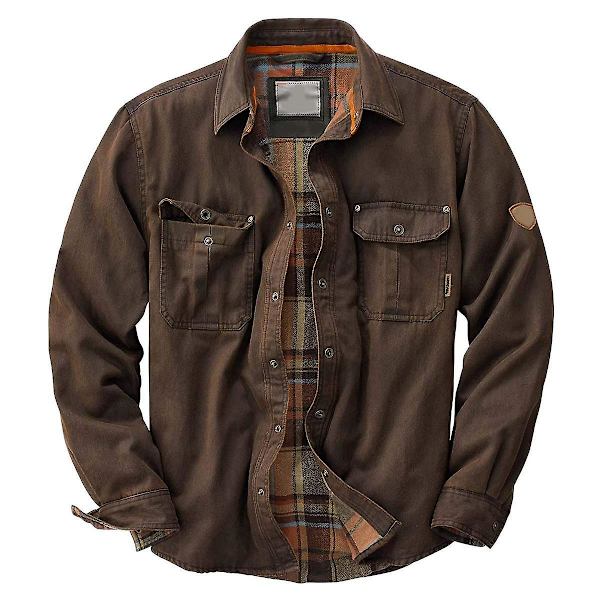 Miesten pitkähihainen paita, rento flanellipaitatakki Brown 4XL