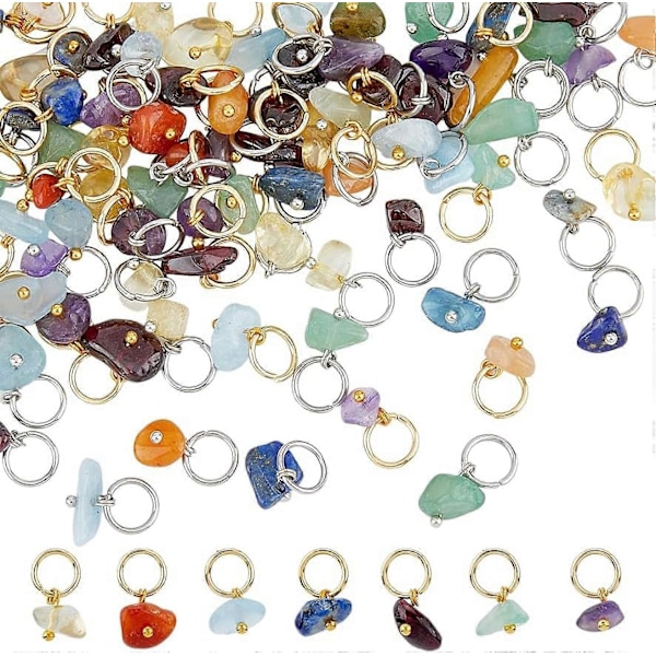 84 st Naturliga Blandade Hängsmycken Nuggets Ädelsten Charm Crystal Stone Charms med Rostfritt Stål Hoppring för Smyckestillverkning