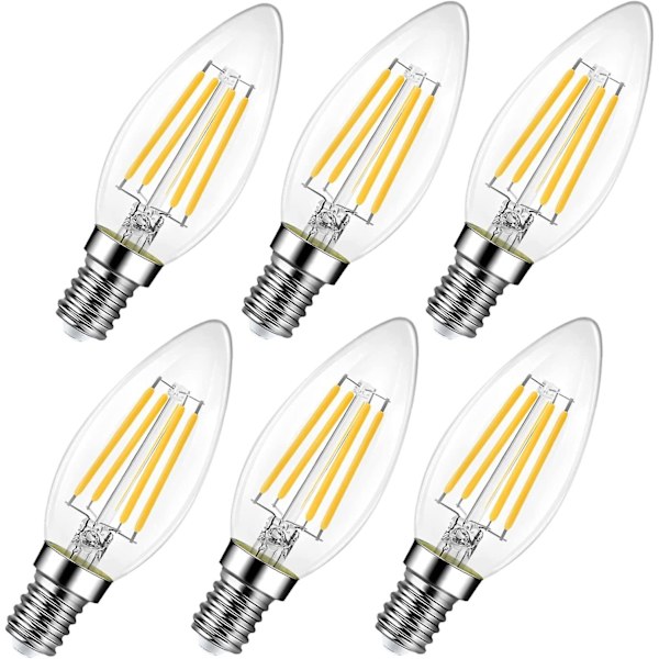 6 stk. E14 Dæmpbare Varm Hvid 600lm 6w LED Pærer Erstatter 60w 2700k LED Kertepære Energibesparende
