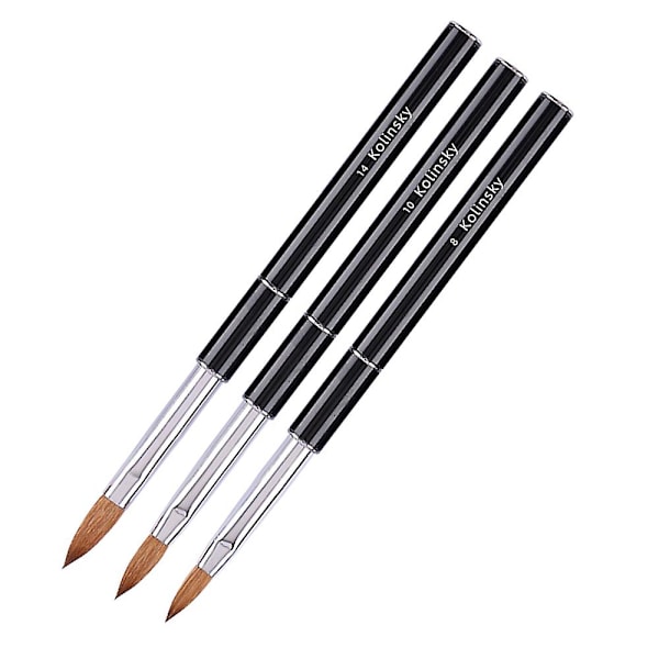 Kolinsky 3d Akryl Nagelborste för Naglar Konst Målningsborste Penna Set Svart Metall Nagel Extensionsverktyg Borste 8*10*14