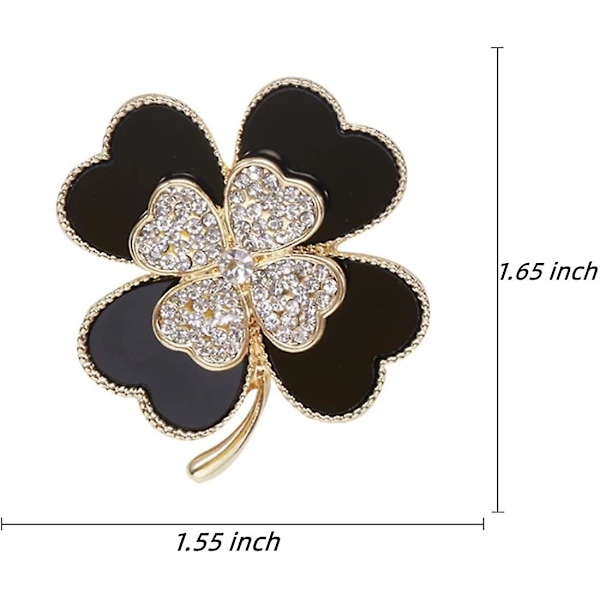 Broche Pins Heldige Firkløver Guldblad Rhinestone Krystal Valentinsblomst Reversbrocher Til Kvinder Piger Mode Smykker Gave
