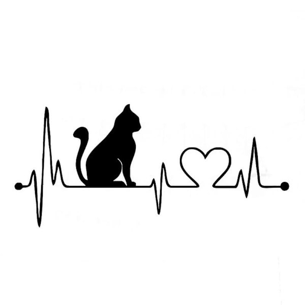 1 st bilklistermärken katt med tecknad elektrokardiogram dekaler mode väggklistermärken badrumsdekoration anime dcor