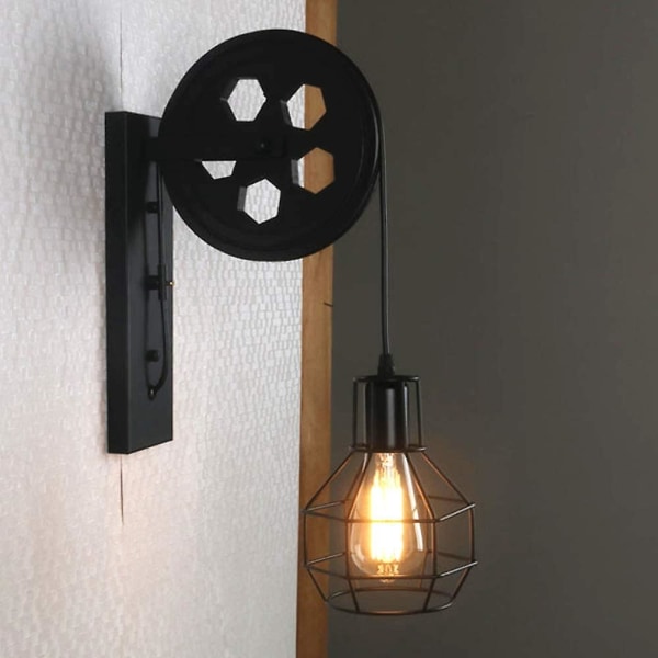 Industriel Vintage Remskive Væglampe Indendørs Lampe (1 stk. - sort)