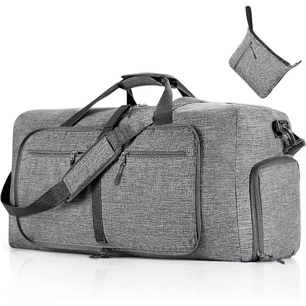 Reise-Dufflebag for menn, 65l sammenleggbar reise-duffelbag med sko-rom nattpose for menn kvinner vanntett og rivebestandig Gray