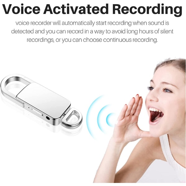 Mini Voice Recorder 8gb Nyckelring Liten Mp3 Digital Recorder, Silver