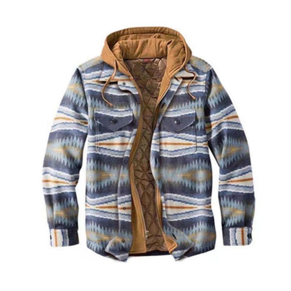 Herre Varm Vatteret Foret Bomuldsjakke Med Hætte Knap Ned Lynlås Lange Ærmer Plaid 3XL Color 25