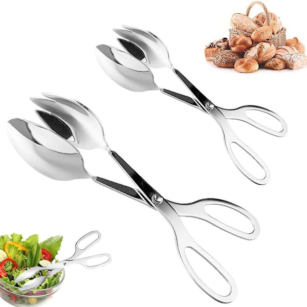 2-pack buffétång, salladstång i rostfritt stål, serveringstång för kök, tårta, bröd, catering, fest, grill, skaldjur, stekning (10\" & 8\")