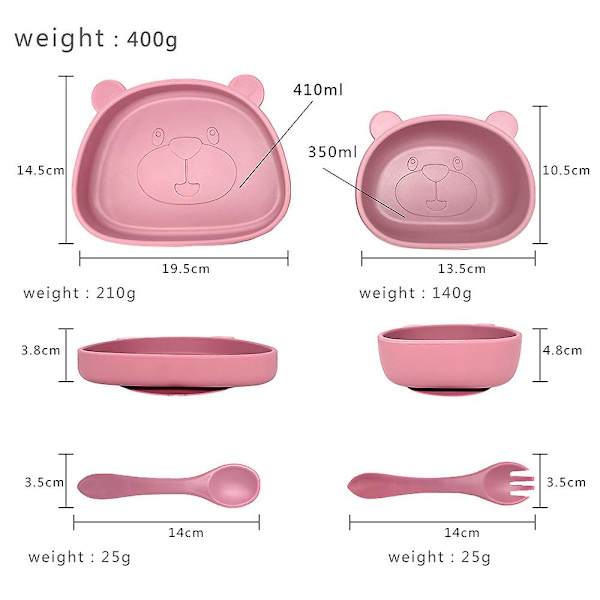 Børne Silikone Dyr Sugekop Tallerken, Sugekop Baby Skål & Baby Skeer Til Småbørn Pink