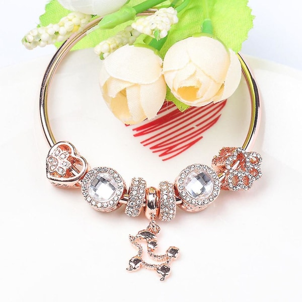 Armband Rose Gold Hollow Diamond Beaded Pendant Puppy Diy Smycken Födelsedagspresent 20cm
