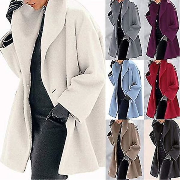 Fashion Multicolor Damkläder Ullrock Trenchcoat Lång Varm Vinter Parka Med Slag gray 4XL