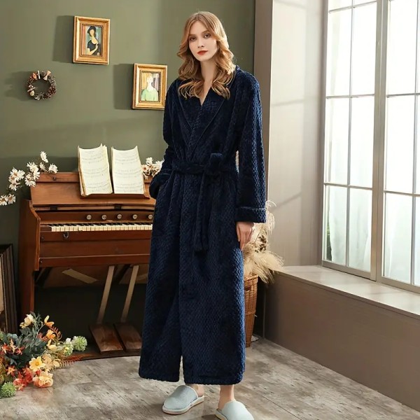 1 st par stil badrock, tjock långärmad lång badrock, supermjuk loungewear, lång rock för höst och vinter, badrumstillbehör XL Dark blue