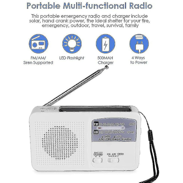 Hätäradio aurinkokennolla ja käsikammella, itseviritteinen, FM/AM-radio LED-taskulampulla, kannettava USB-lataus Green