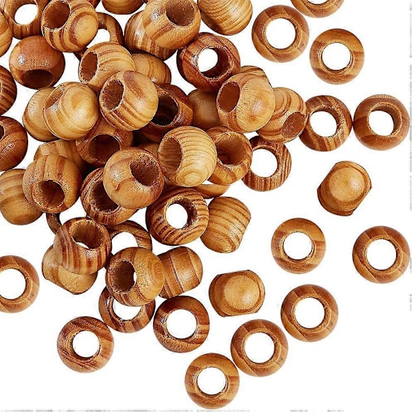 100 st Pine Träpärlor 19mm i Diameter 10mm Stort Hål Trähantverkspärlor Macrame Pärlor Lösa Distanspärlor för Macrame Hantverk