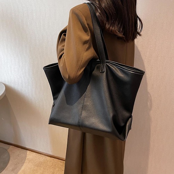 Stor kapacitet Enkel Pu Retro Väska Ny Tote Väska En-axlad Studentväska black