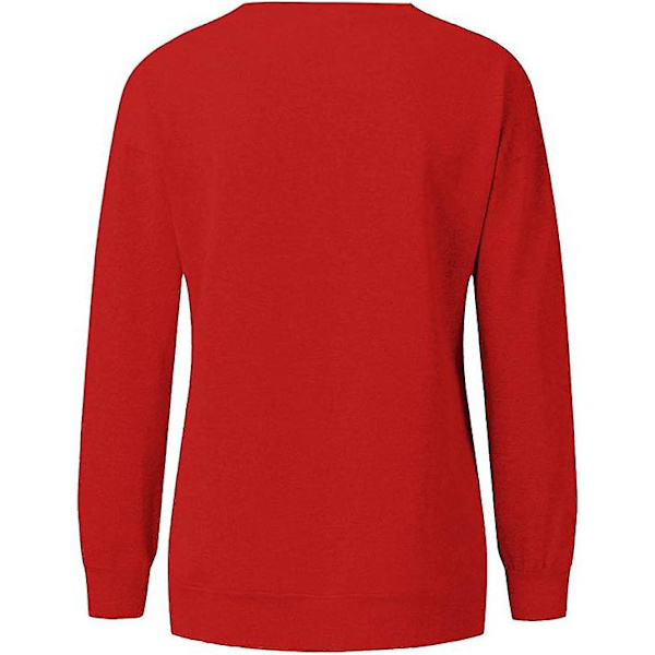 Kvinnors långärmade jultoppar, lösa bekväma O-hals pullovertoppar style 4 4XL