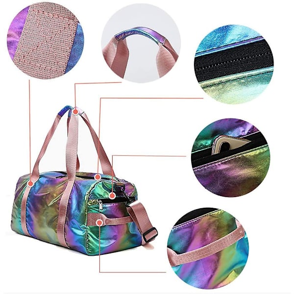 Gym Duffel Bag för kvinnor, Övernattning lättviktig hopfällbar Weekender Resväska Sport Atletisk Vattentät Torr Våt Skofack