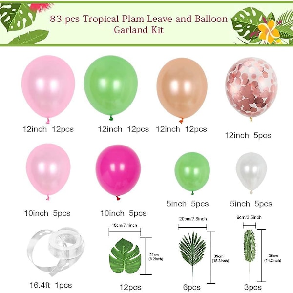 83 Dele Acsergery Gave Tropiske Balloner Guirlande Sæt DIY Luau Ballonbue