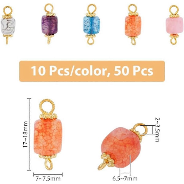 50 stk. 5 farver Cube Naturlig Agat Connector Flerfarvet Perle Connector Charms Cube Linking Vedhæng med Guldbelagte Jernbeslag til Smykkefremstilling