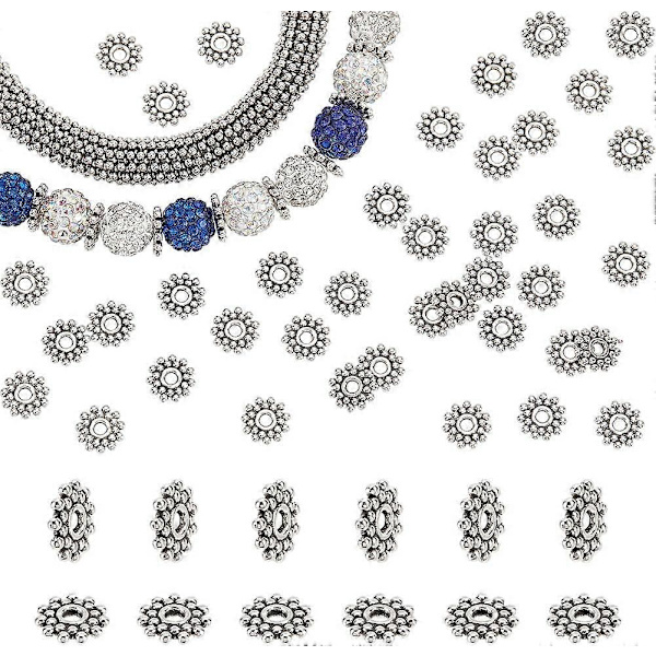 400 st Flower Spacer Beads Antik Silver Daisy Beads Tibetansk Legering Metall Lösa Beads Spacers