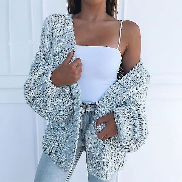 Dam Cardigan Tröja Enfärgad Blus Lös Långärmad Lös Casual Kappa Plus M D