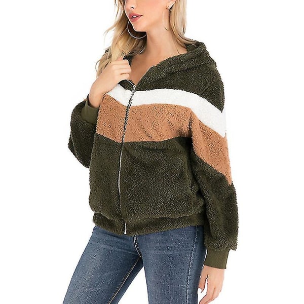 Damejakke med hætte, moderigtig langærmet vindtæt varm løs jakke til kvinder 5XL Army Green