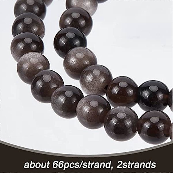 132 stk. Naturlige Sølv Obsidian Perler Strenger 6mm Naturlig Edelsten Løse Perler Runde Glass Spacer Perler for DIY Øredobber Armbånd Halskjede Smykker Laging