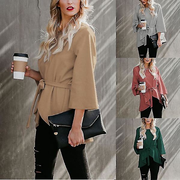 Dame Høst Vinter Kåpe Rund Hals Cropped Erme Fuskepels Ensfarget Kåpe 2XL C