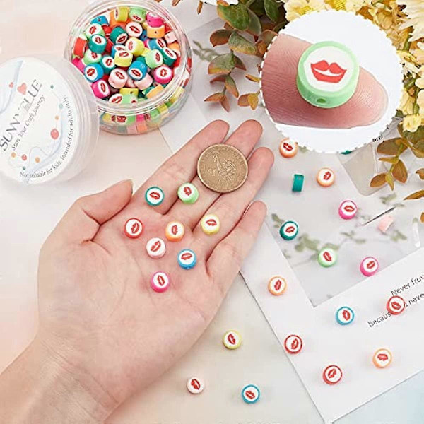 1 Ask 150 st Lera Pärlor Handgjorda Läppar Polymerlera Pärlor Lösa Polymerlera Pärlor med 11 Yards Elastiskt Tråd för DIY Smycken Hantverk Tillbehör
