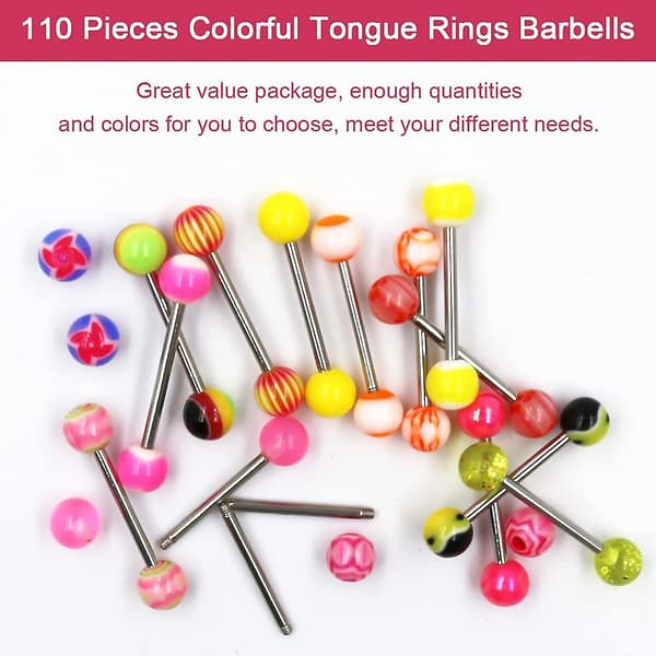 110 Stykker Tungeringe, Rustfrit Stål 14G Brystvorte Tungeringe Barbells Piercing Assorterede Slikfarver