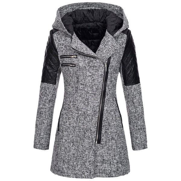 Dame Skrå Glidelås Slim Fit Hettejakker Stilig Varm Vinter Trenchcoat M Light Grey