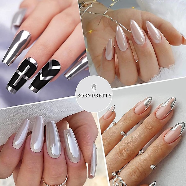Nagelpulver Metall Spegel Mjöl Holografiskt Pigmentpulver Nagelkonst Dekoration Set 4 Lådor Set1