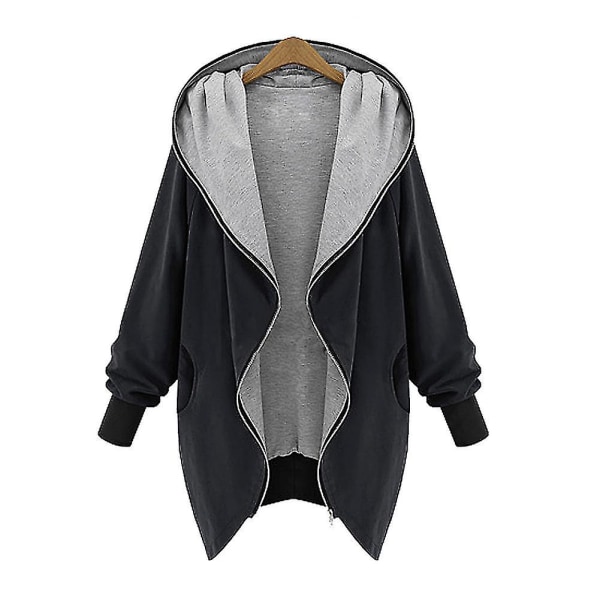 Ny Fashion Stor Storlek Kvinnor Casual Lös Jacka Huva Dragkedja Cardigan Rock XL B