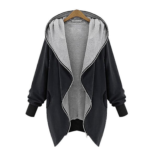 Ny Moderigtig Stor Størrelse Dame Casual Løs Jakke Hætte Lynlås Cardigan Frakke 4XL A