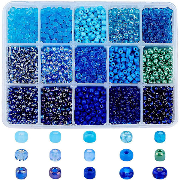 15 Farver 6/0 Glasfrøperler Ca. 3000 stk. 4 mm Blå Runde Pony Perler Mini Afstandsperler Løse Perler til Smykkedesign Halskæde Armbånd Ørering Fremstilling