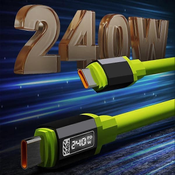 Silikon Digital Display Kabel Typ C Till Typ C Snabbladdningskablar Green