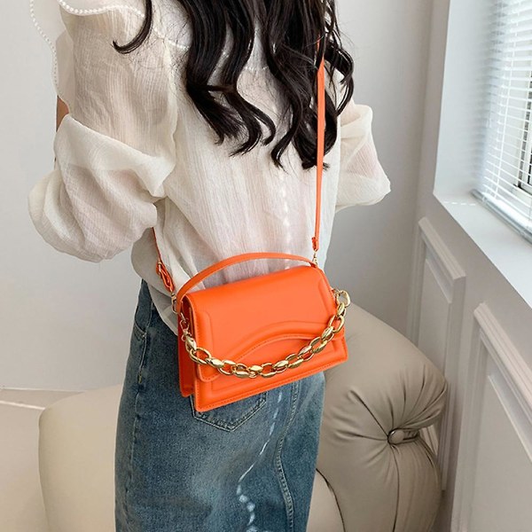 Dam axelväska retro klassisk plånbok PU läder clutch handväska magnetlås. orangered