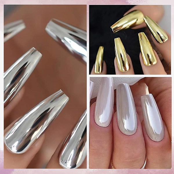 Nagelpulver Metall Spegel Mjöl Holografiskt Pigmentpulver Nagelkonst Dekoration Set 4 Lådor Set2