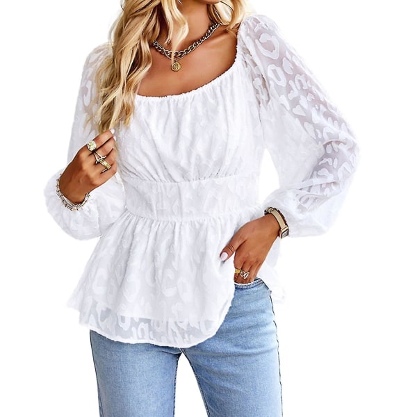 Ensfarget Langermet Topp 4 Størrelser Velg S/m/l/xl Passer For Kvinner Hverdagslig Bruk S White