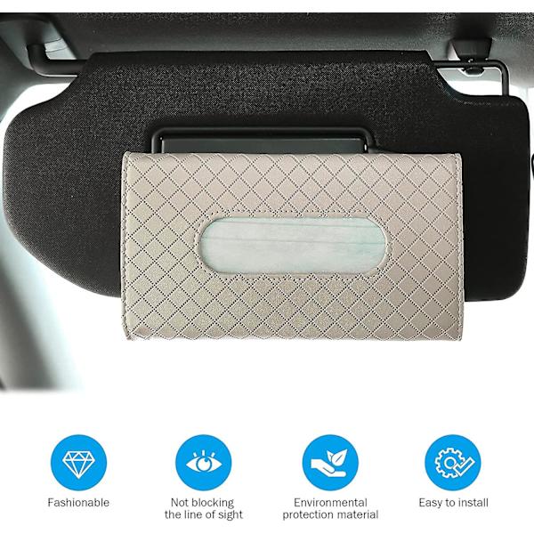 Bilvävnadslåda (2 stycken), Bilvävnadshållare Solskydd, Pu Läder Bilmask Dispenser (23x13cm) - Beige