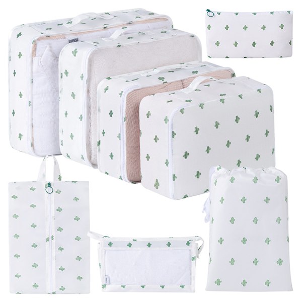 Packing Cubes, 8 Sts Researrangör Packpåsar, Resbagagepaketering, Vattentät Resevaror Väska Kläder Skor Kosmetika Toalettartiklar Förvaringsväskor vit